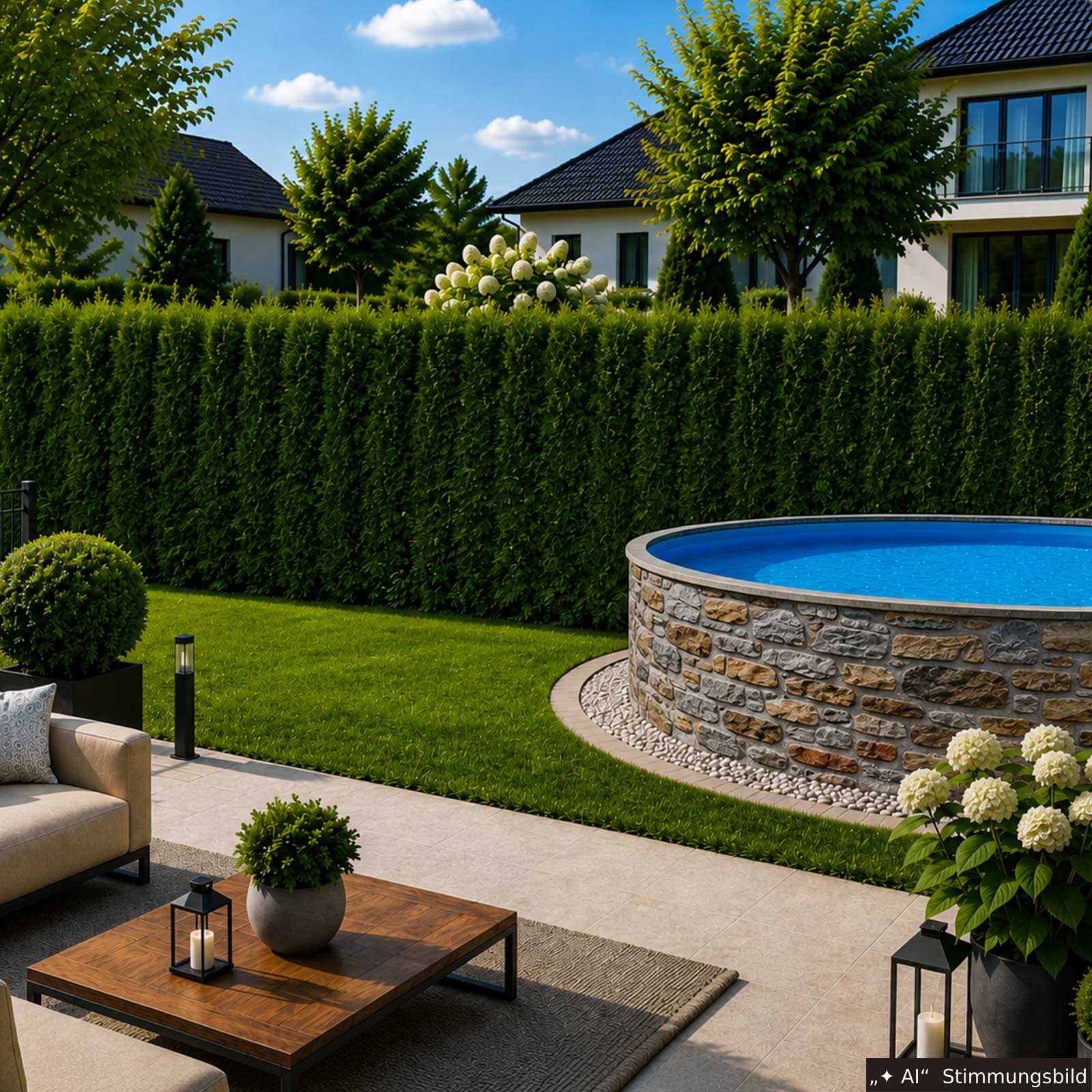Bild Druck Poolumrandung Steinmauer "Normandie"